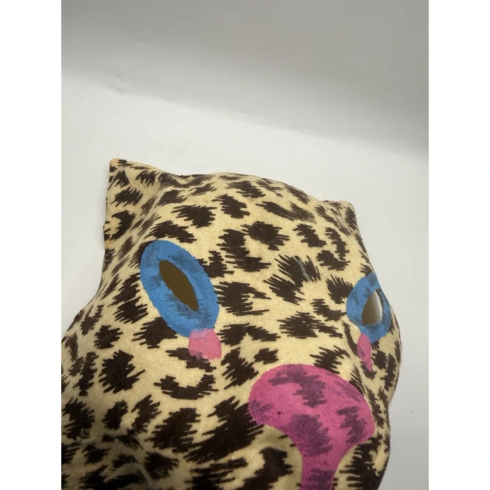 Vtg Fabric Halloween Mask Cheetah Cat Beige Brown 1960s
